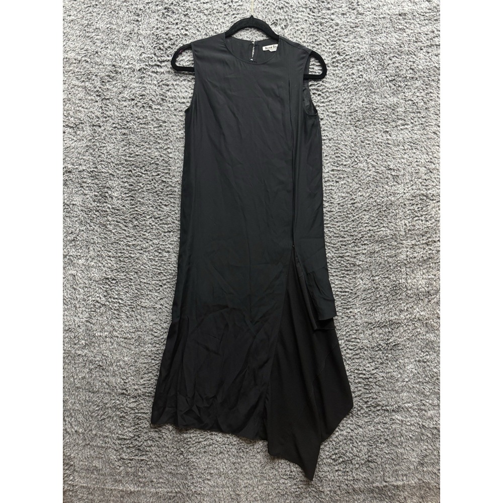 ACNE Studios Women's Smilla Sleeveless Fringe Silk Maxi Dress in Black Size 34